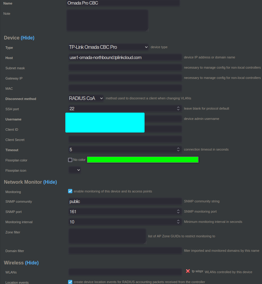 Omada Pro CBC WLAN Controller in rXg UI