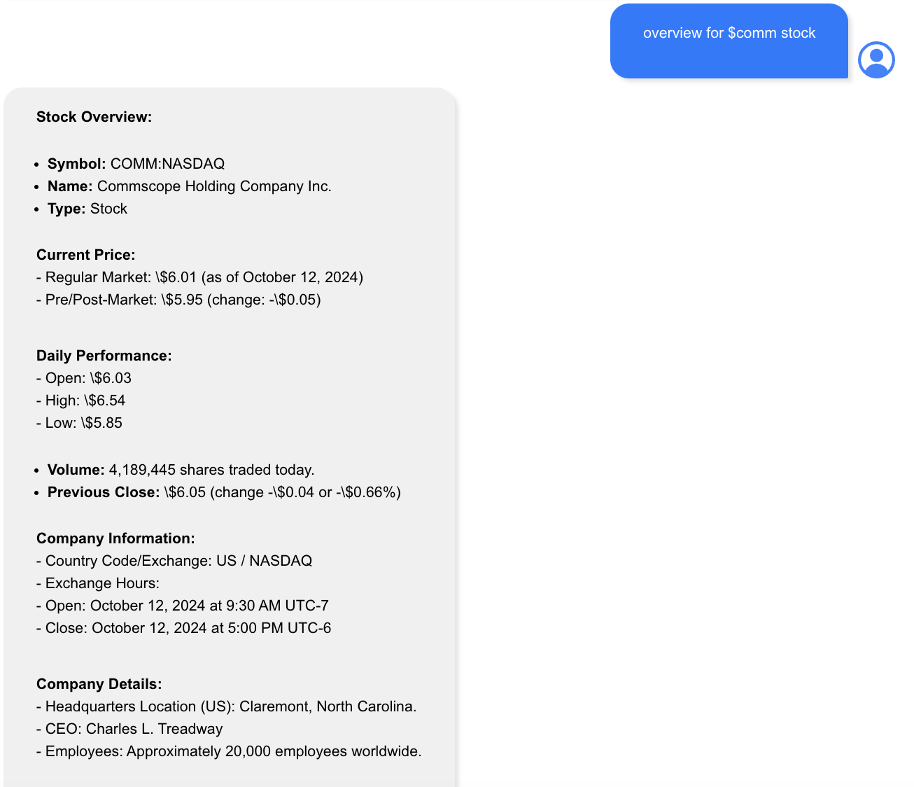 Stock Overview COMM