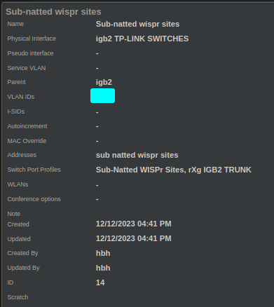 Subnatted wispr sites vlan