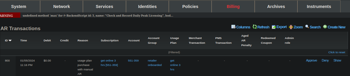 wispr admin ui pending transaction