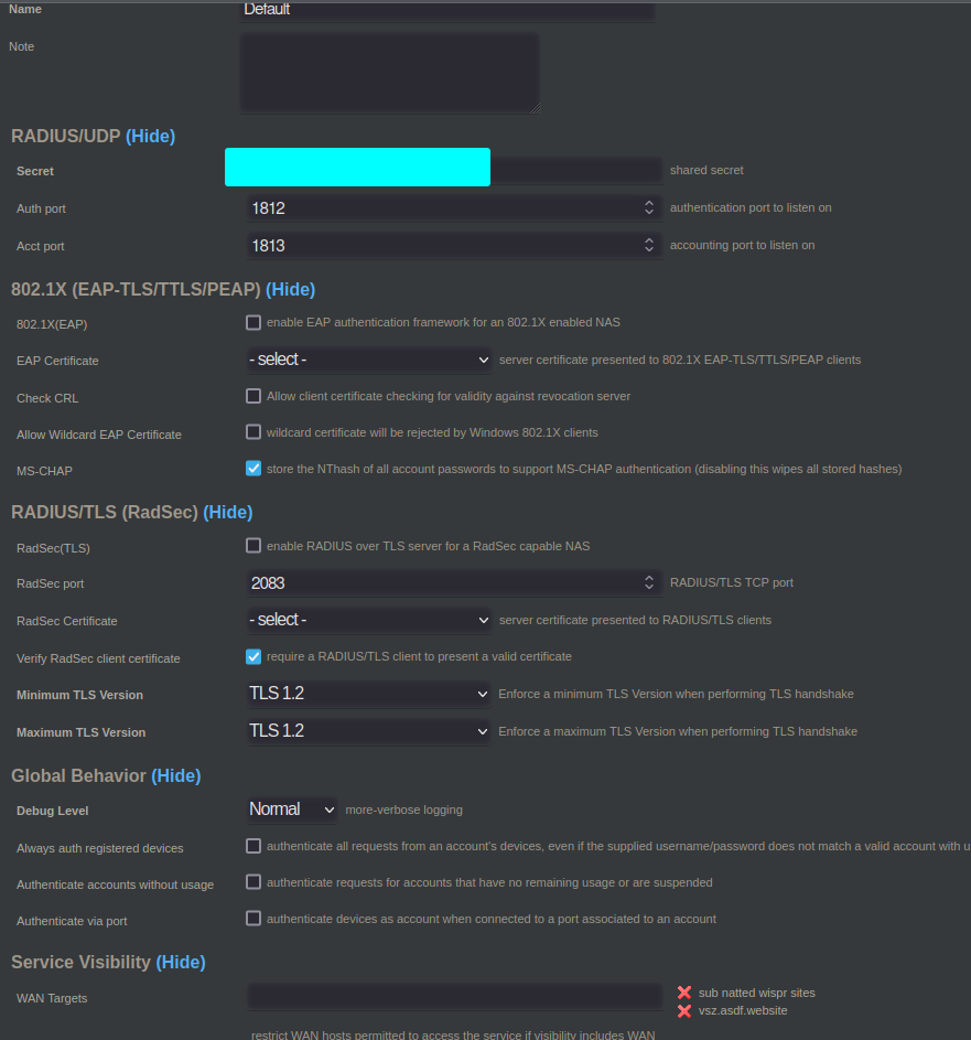 RADIUS server option